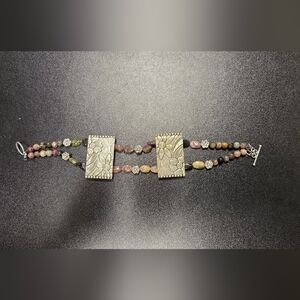 Floral Silver and Multicolor Beaded Bracelet